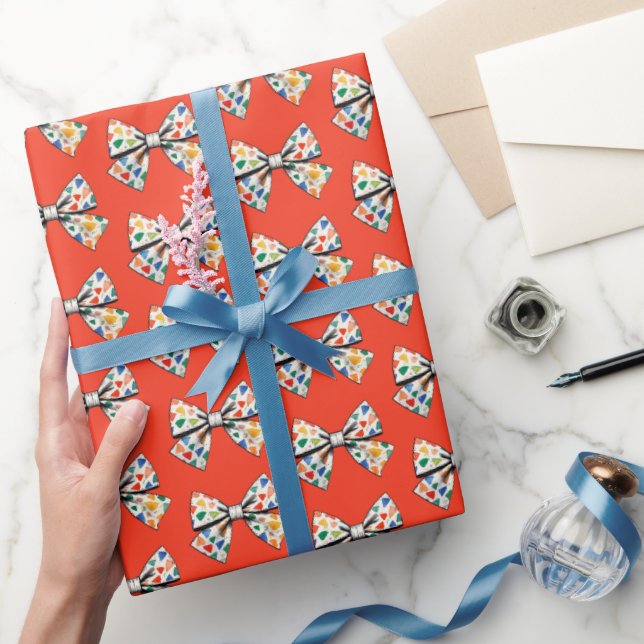 Whimsical Coquette Colorful Red Bow Pattern Wrapping Paper (Gifting)