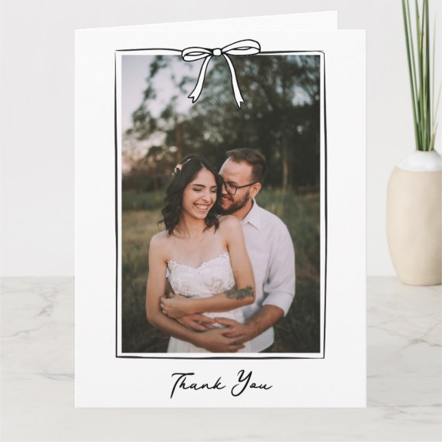 Whimsical Coquette Handwritten Bow Wedding  Letterpress Thank You Card (Front)