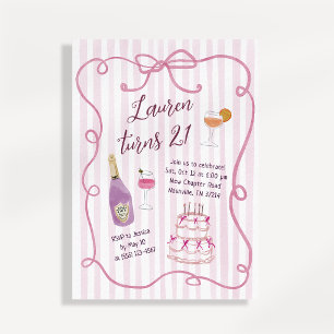 Whimsical Coquette Pink Bow 21st Birthday  Invitation