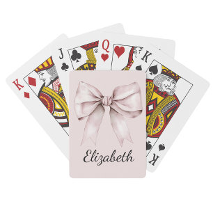 Whimsical coquette pink bow Personalized Name Poker Cards