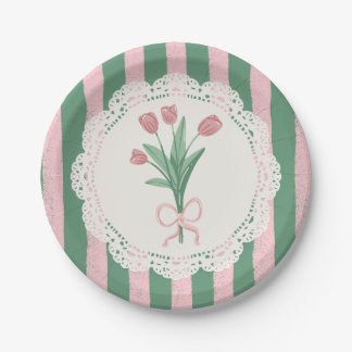 Whimsical Coquette Pink Bow Vintage Tulip Paper Plates