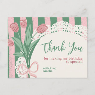 Whimsical Coquette Tulip & Bow Custom Thank You Postcard