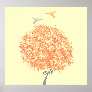 Whimsical Coral and Grey Tree - matching invites Poster