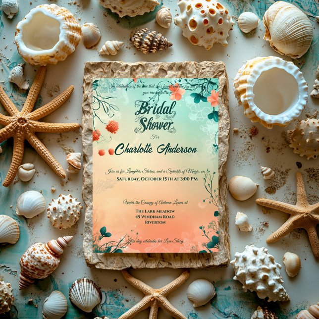 Whimsical Coral and Teal Floral Bridal Shower Invitation (Creator Uploaded)