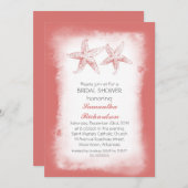 Whimsical coral beach bridal shower invitations (Front/Back)