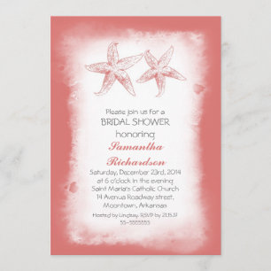 Whimsical coral beach bridal shower invitations