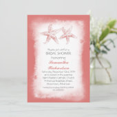 Whimsical coral beach bridal shower invitations (Standing Front)