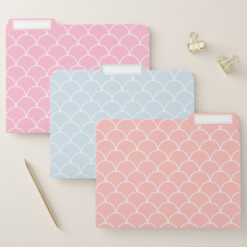 Whimsical Coral Light Blue Pink Scale Pattern File Folder