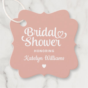 Whimsical Coral Rose Gold Heart Wedding Shower Favor Tags