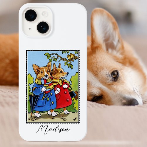 Whimsical Corgi Dog Illustration Custom Name Case_Mate iPhone 14 Case