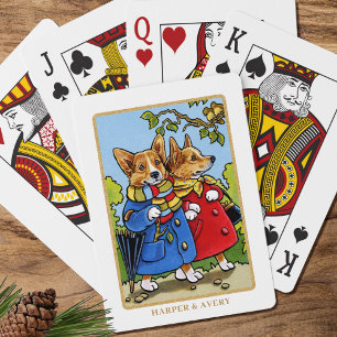 Whimsical Corgi Dog Illustration Custom Poker Cards
