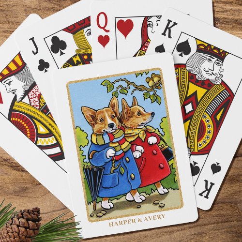 Whimsical Corgi Dog Illustration Custom Poker Cards