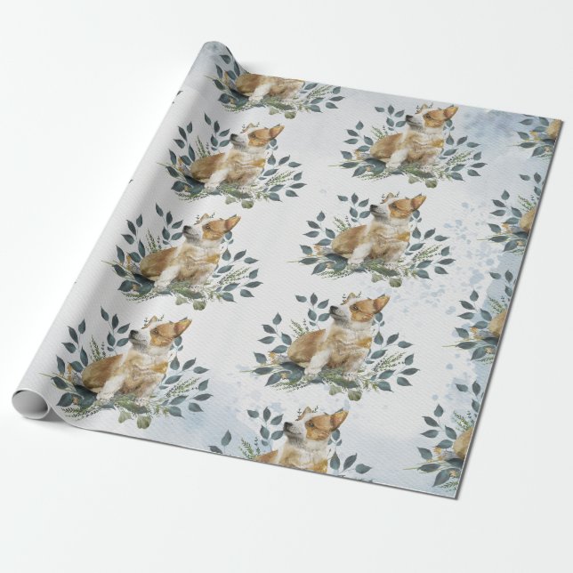 Whimsical Corgi Puppy Dog Wrapping Paper (Unrolled)