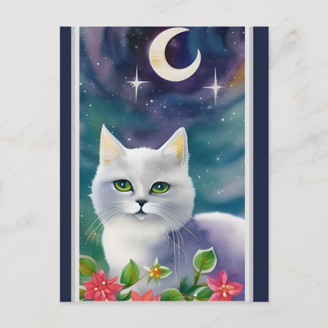 Whimsical Cosmic Kitty Watercolor Postcard (Front)