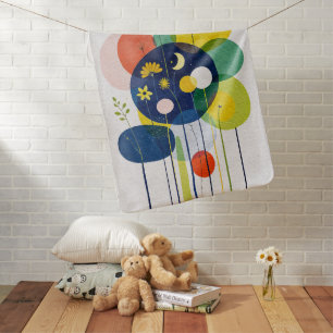 Whimsical Cosmic Night Garden Abstract Nursery Baby Blanket