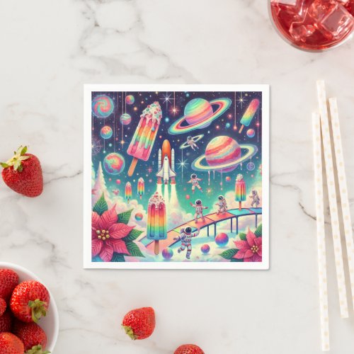 Whimsical Cosmic Poinsettia Playground Découpage Napkins