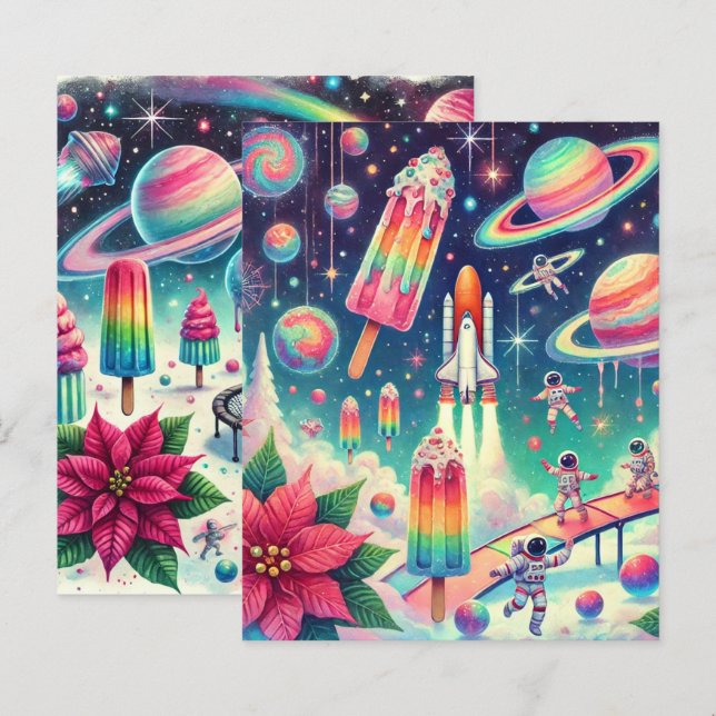 Whimsical Cosmic Poinsettia Scrapbook Paper (Front/Back)
