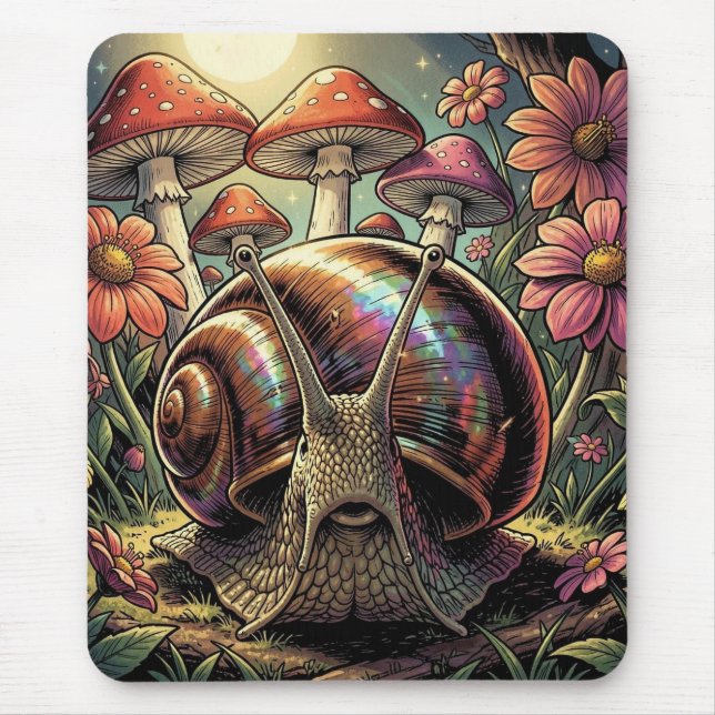 Whimsical Cosmic Snail & Mushroom Garden   Mouse Pad (Front)