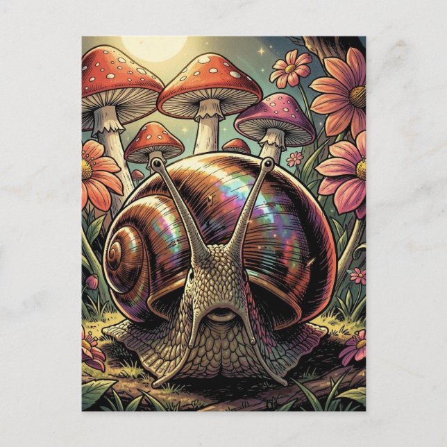 Whimsical Cosmic Snail & Mushroom Garden   Postcard (Front)