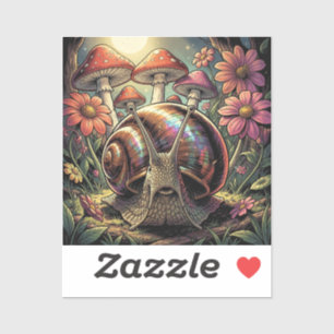 Whimsical Cosmic Snail & Mushroom Garden   Sticker