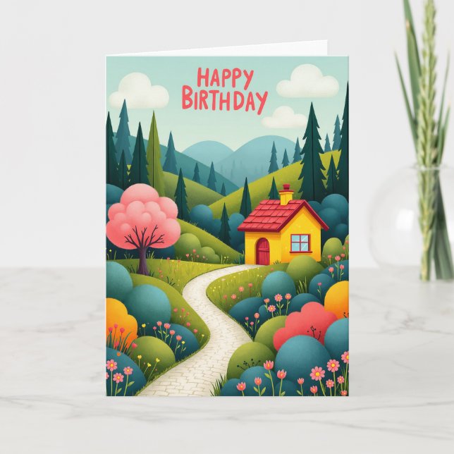 Whimsical Cottage Birthday Card (Front)