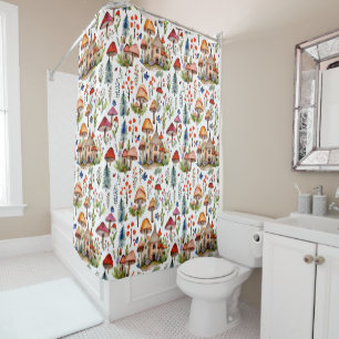 Whimsical Cottage Core Village Shower Curtain