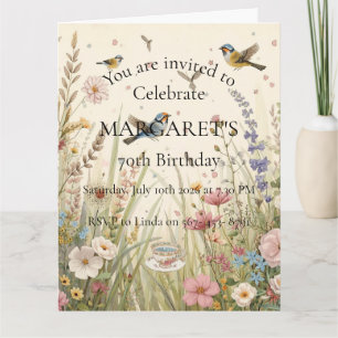 Whimsical Cottage Garden Birthday Floral Tea Party Card