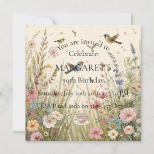Whimsical Cottage Garden Birthday Floral Tea Party Card