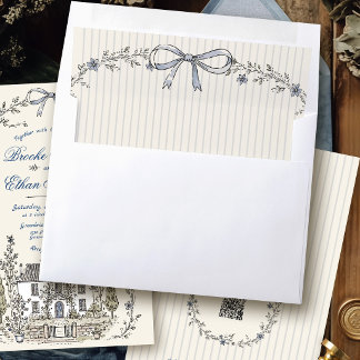 Whimsical Cottage Garden Floral Wreath Bow Wedding Envelope Liner