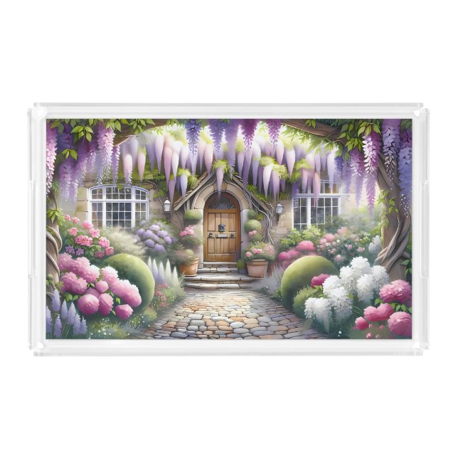 Whimsical Cottage Garden Pathway Acrylic Tray (Front)