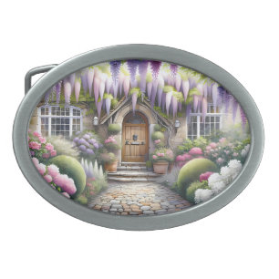 Whimsical Cottage Garden Pathway Belt Buckle