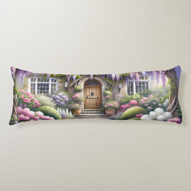 Whimsical Cottage Garden Pathway Body Pillow (Front)