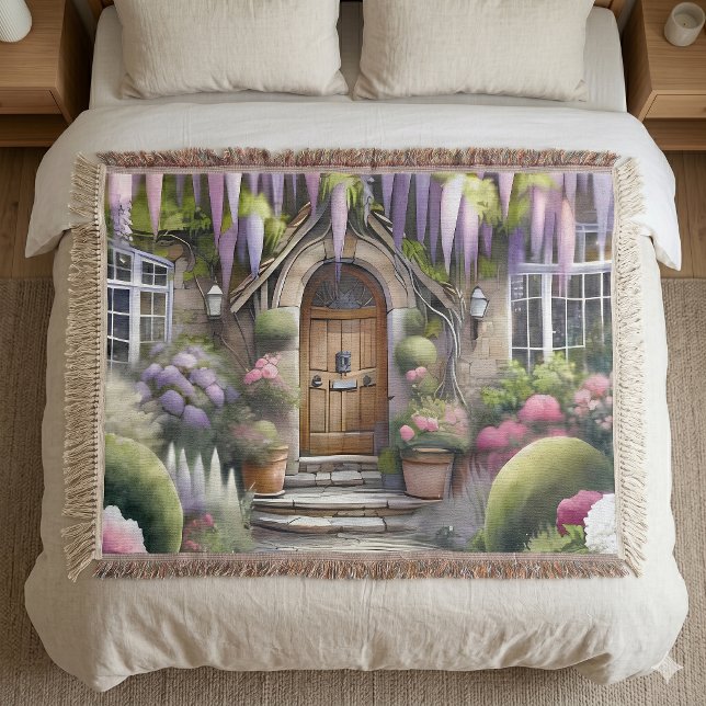 Whimsical Cottage Garden Pathway Throw Blanket (Whimsical Cottage Garden Pathway Throw Blanket)