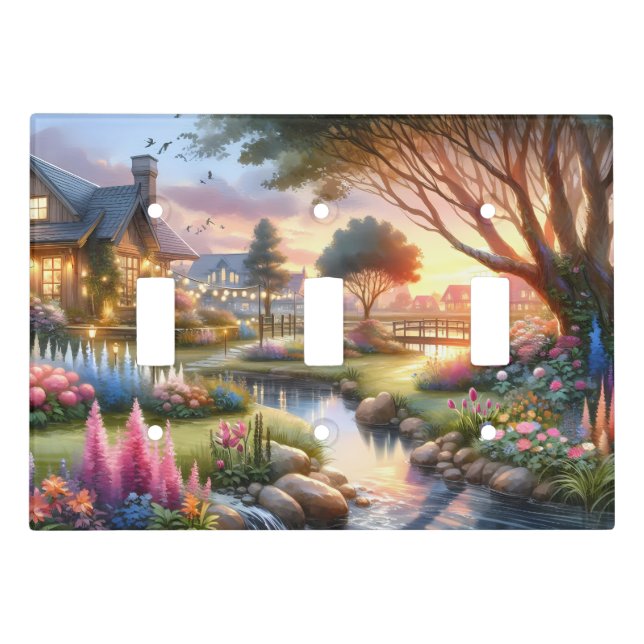 Whimsical Cottage Garden Sunset Light Switch Cover (Front)
