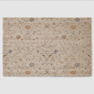 Whimsical Cottagecore Beige Watercolor Wildflower Fiber Doormat