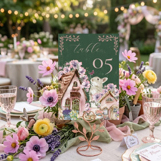 Whimsical Cottagecore Bunny Floral  Garden Party Table Number