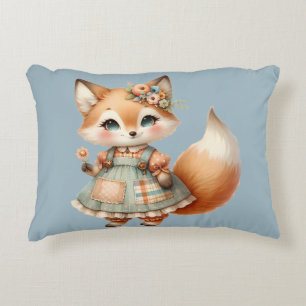 Whimsical Cottagecore Floral Pastel Fox Accent Pillow