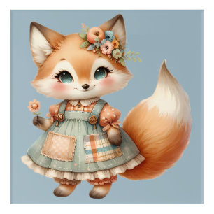 Whimsical Cottagecore Floral Pastel Fox Acrylic Print