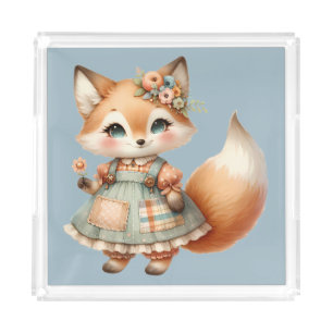 Whimsical Cottagecore Floral Pastel Fox Acrylic Tray