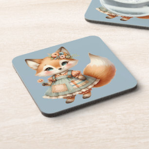 Whimsical Cottagecore Floral Pastel Fox Beverage Coaster