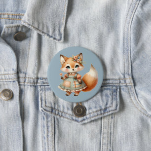 Whimsical Cottagecore Floral Pastel Fox Button