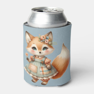 Whimsical Cottagecore Floral Pastel Fox Can Cooler