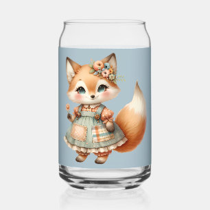 Whimsical Cottagecore Floral Pastel Fox Can Glass