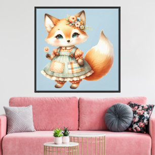 Whimsical Cottagecore Floral Pastel Fox Canvas Print