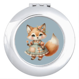 Whimsical Cottagecore Floral Pastel Fox Compact Mirror