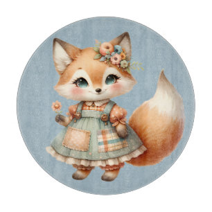 Whimsical Cottagecore Floral Pastel Fox Cutting Board