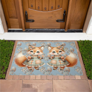 Whimsical Cottagecore Floral Pastel Fox Doormat