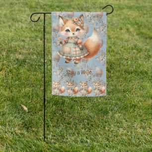 Whimsical Cottagecore Floral Pastel Fox Garden Flag