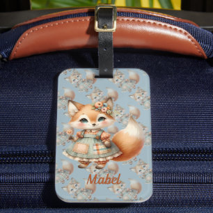 Whimsical Cottagecore Floral Pastel Fox Luggage Tag
