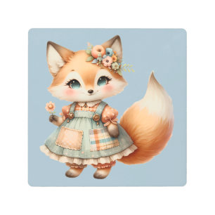 Whimsical Cottagecore Floral Pastel Fox Metal Print